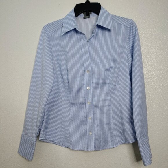 Ann Taylor Women's Long Sleeves Collared Light Blue Striped Formal Shirt Sz 6 - Picture 1 of 9